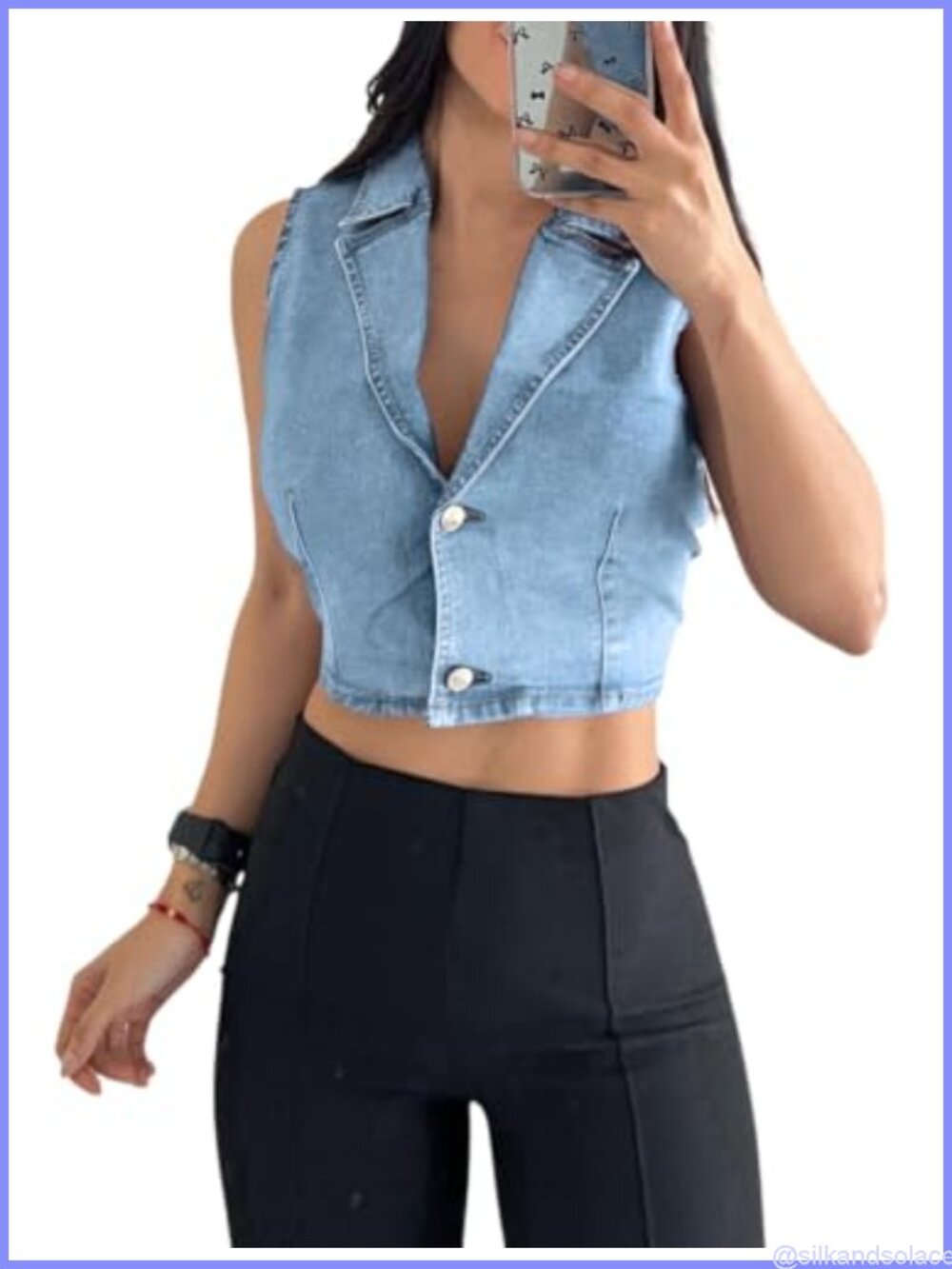 Women's Sleeveless Cropped Denim Vest Jacket Classic Button Down